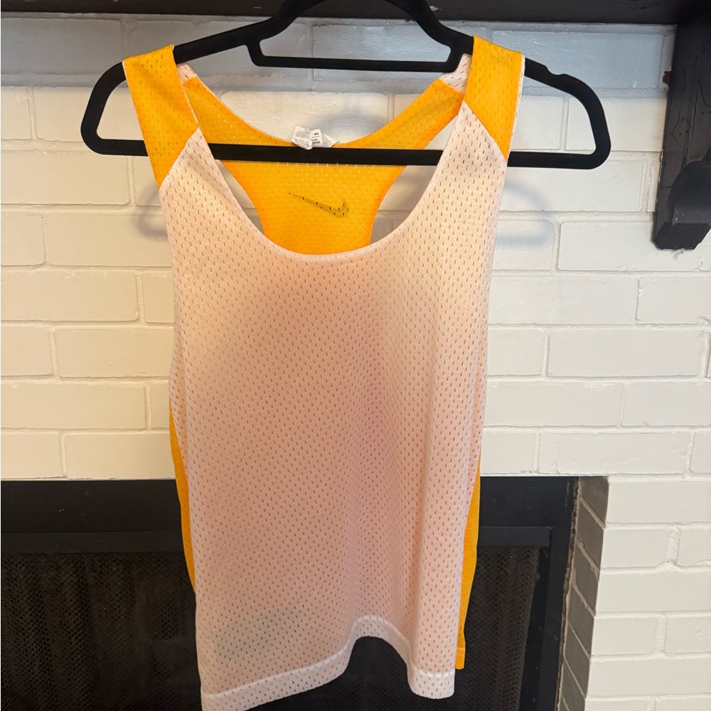 Nike Women's Vibrant Orange and White Mesh Tank
